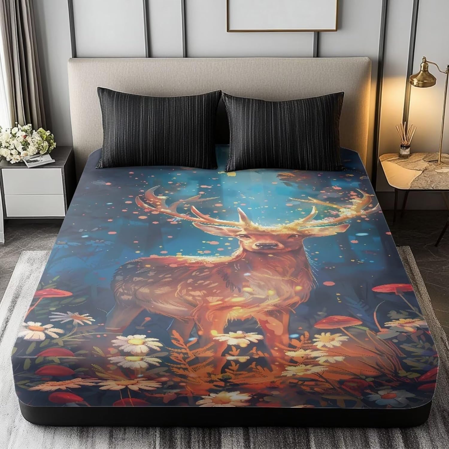Deer X-Long Twin Fitted Sheet with Elastic All Around Soft & Satin Sateen Weave Fits Mattress Up to 16 inches Fitted Sheets Deep Pocket Fitted Sheet Women Men