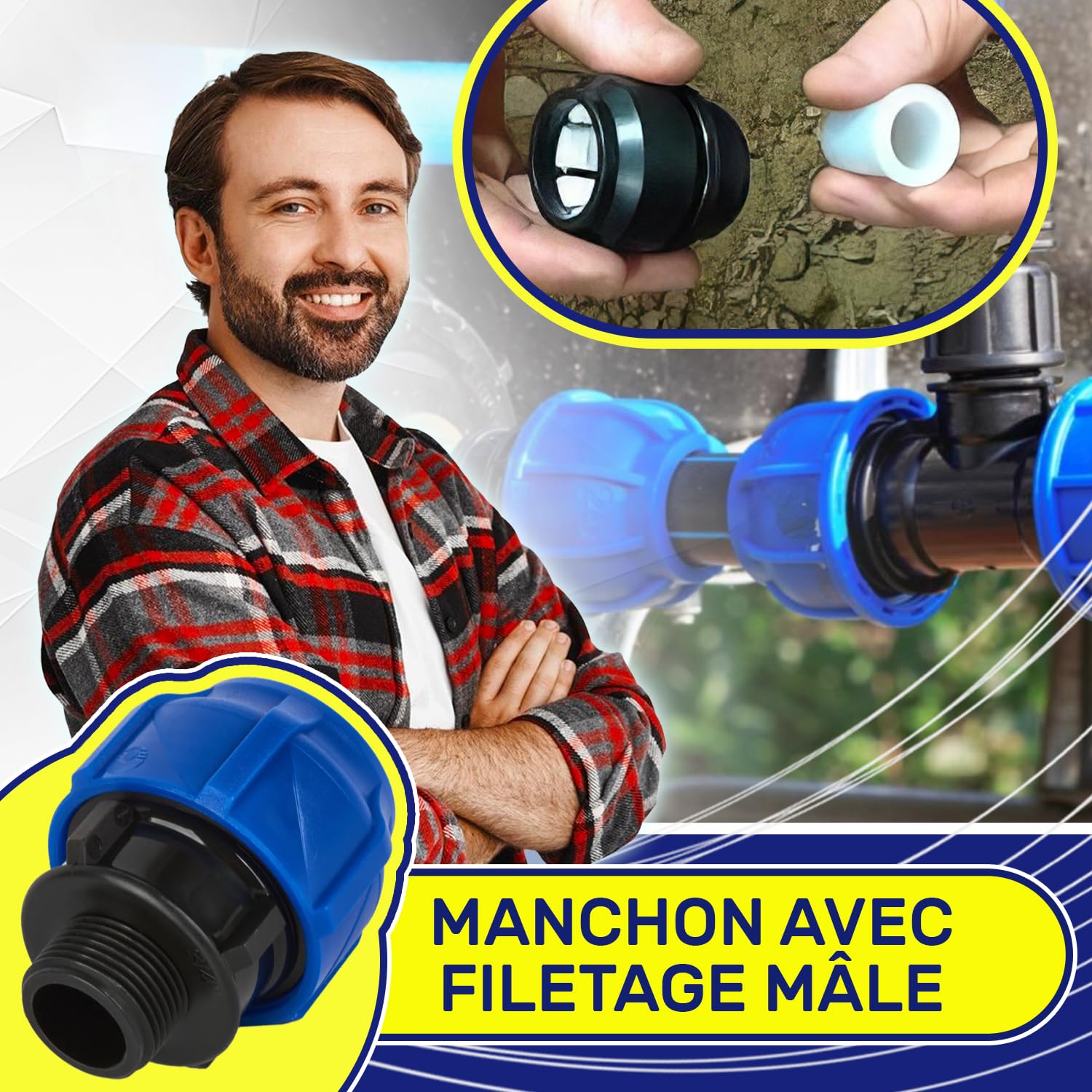 2 Raccords Manchon PP 25mm X 3/4" Mâle | Pour Tuyau PE | Étanche, Haute Pression PN16