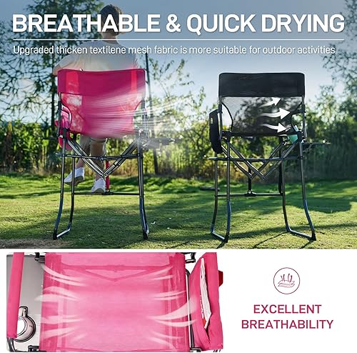 Miniatura 4 de EVER ADVANCED Silla alta de textileno para directores de malla, taburete de bar plegable alto con mesa auxiliar para maquilladores, eventos