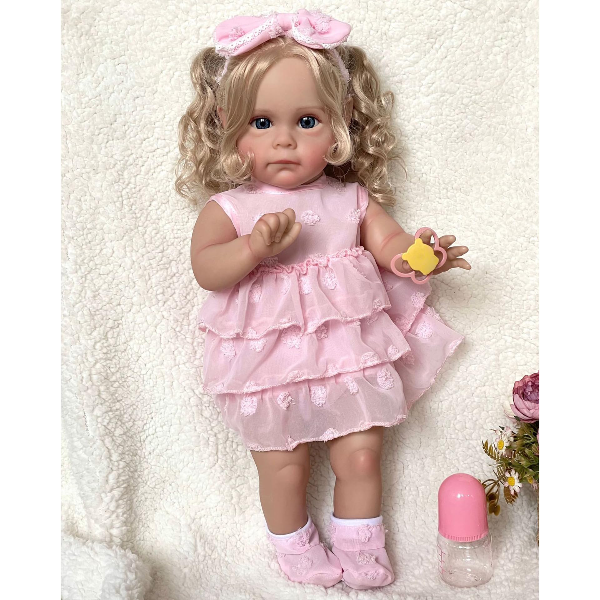 YIHANGG 55cm Bambolotto Bambina Reborn Bambole Reborn Femmine Realistiche di Silicone Appena Nate Capelli Biondi Bambola Neonato Reborn Compleanno Natale Regalo