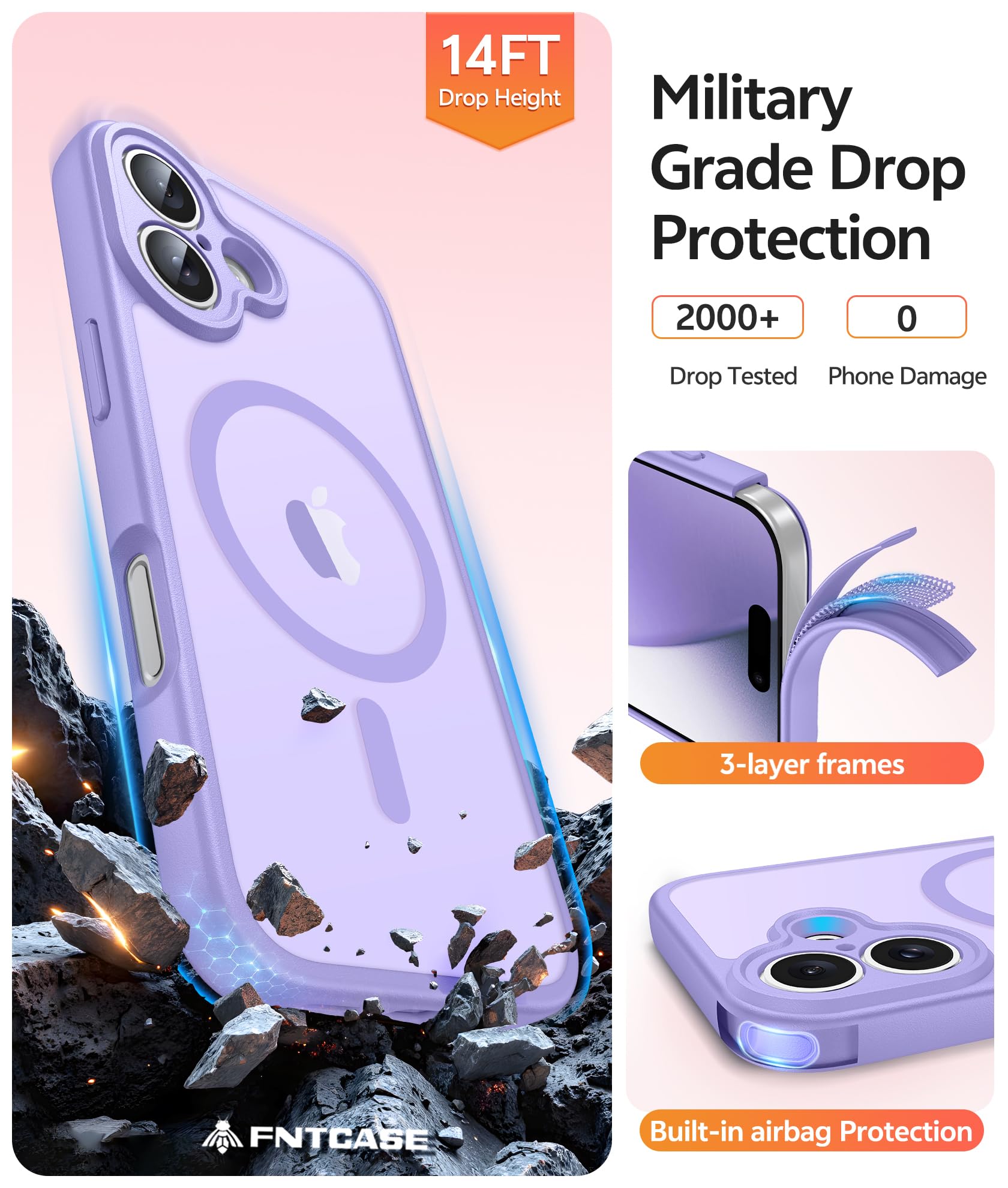 FNTCASE for iPhone 17 Case: [Compatible with Magsafe] Translucent Matte Cases with [Full Camera Protection] [Screen Protector] Military Grade Shockproof Protective Phone Cover - Light Purple