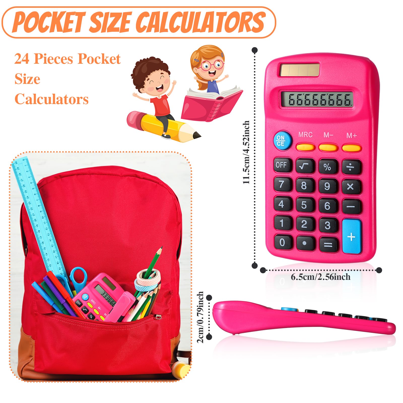 Copkim 24 calcolatrici di base per studenti, piccole calcolatrici tascabili, mini calcolatrici a doppia alimentazione, display a 8 cifre, calcolatrici da tavolo per scuola, scrivania e casa (rosso