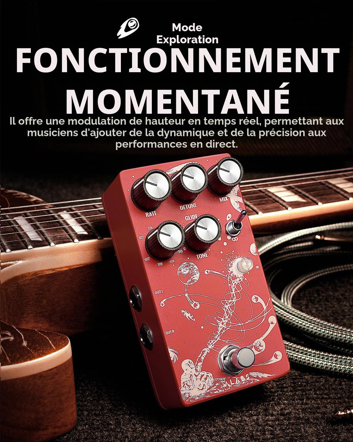 Pédale de Pitch Shifter ORBITAL pour Guitare Électrique, Pédale d'Octave avec 9 Types de Transposition, Harmonique, Circuit Analogique Dry Through, Fonctionnement Momentané, True Bypass, Stéréo Vérita