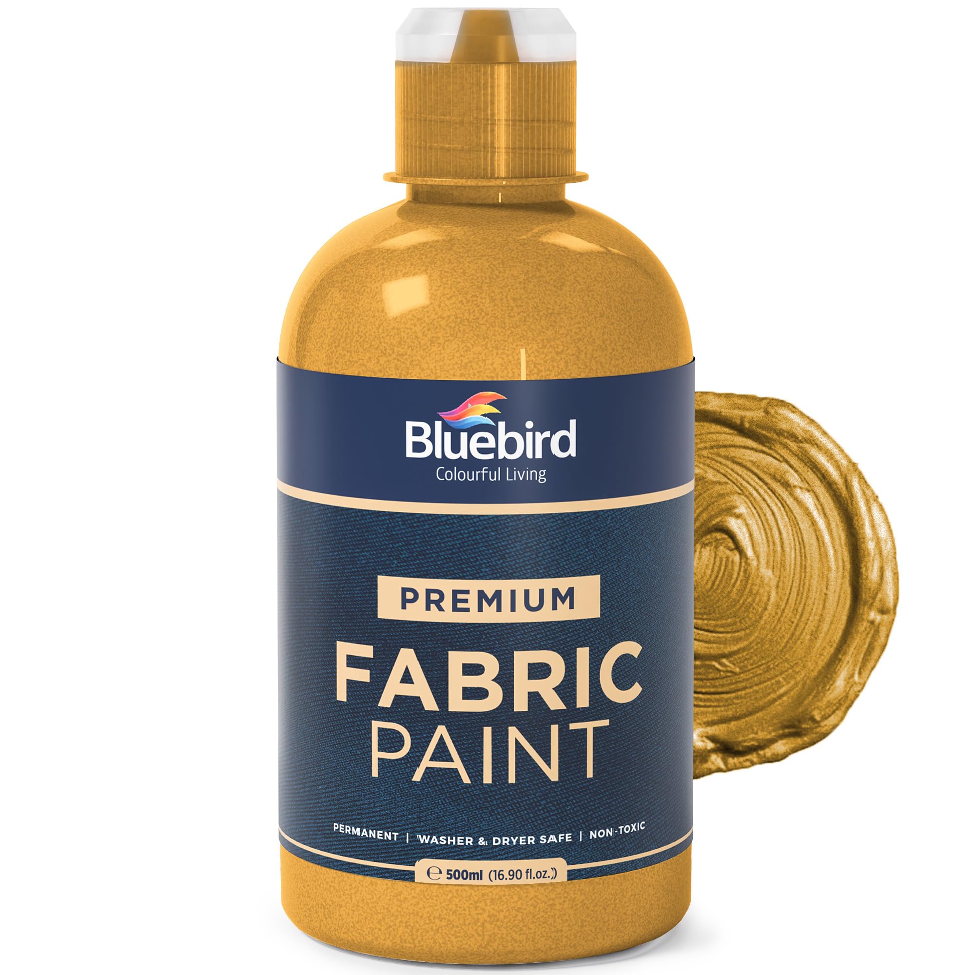 BLUEBIRD Fabric Paint, Royal Gold, 16.9 Fl Oz, Permanent Fabric Paints for Clothes, and Furniture Upholstery