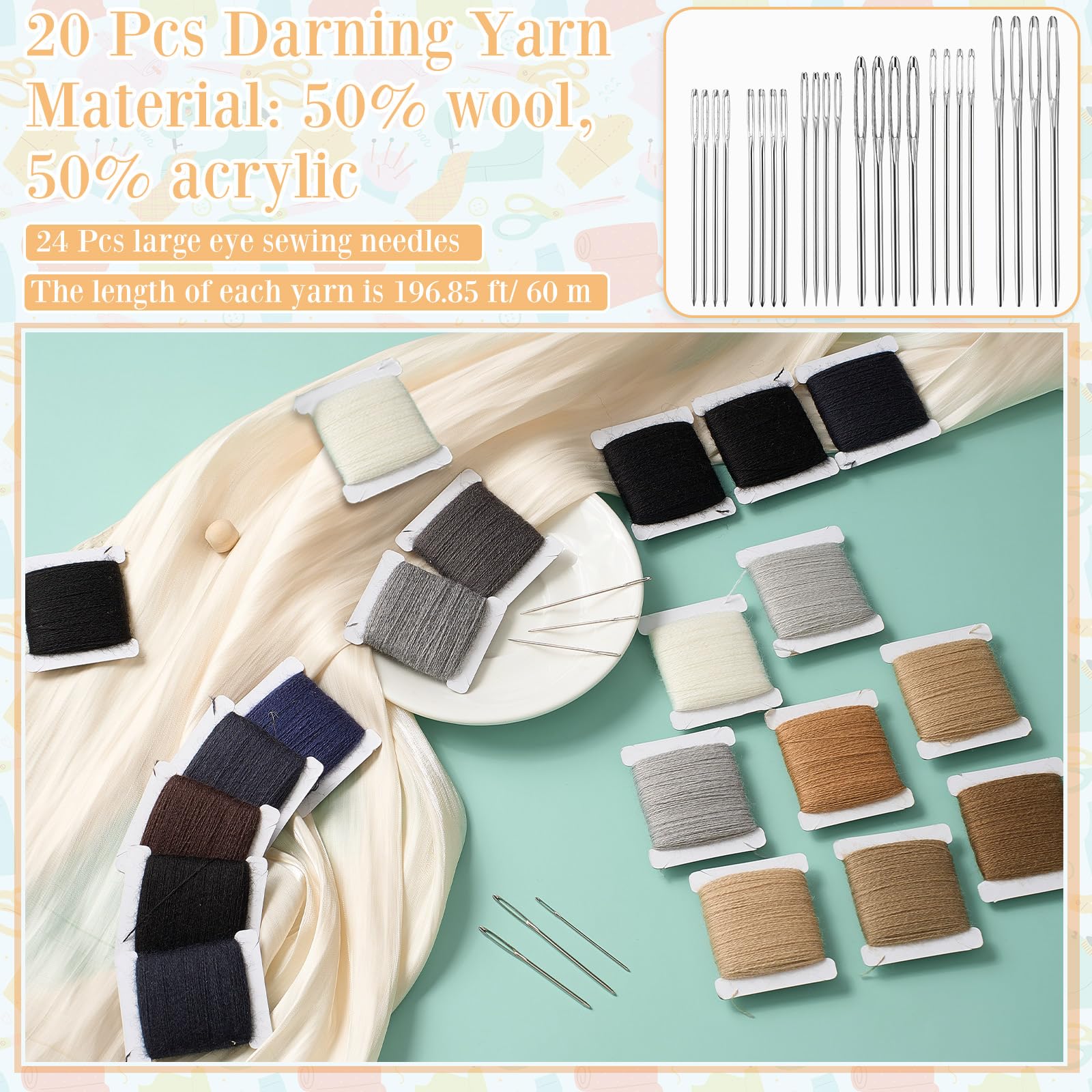 Amazon.com: Jexine 20 Pcs Darning Thread 50% Wool 50% Acrylic Yarn