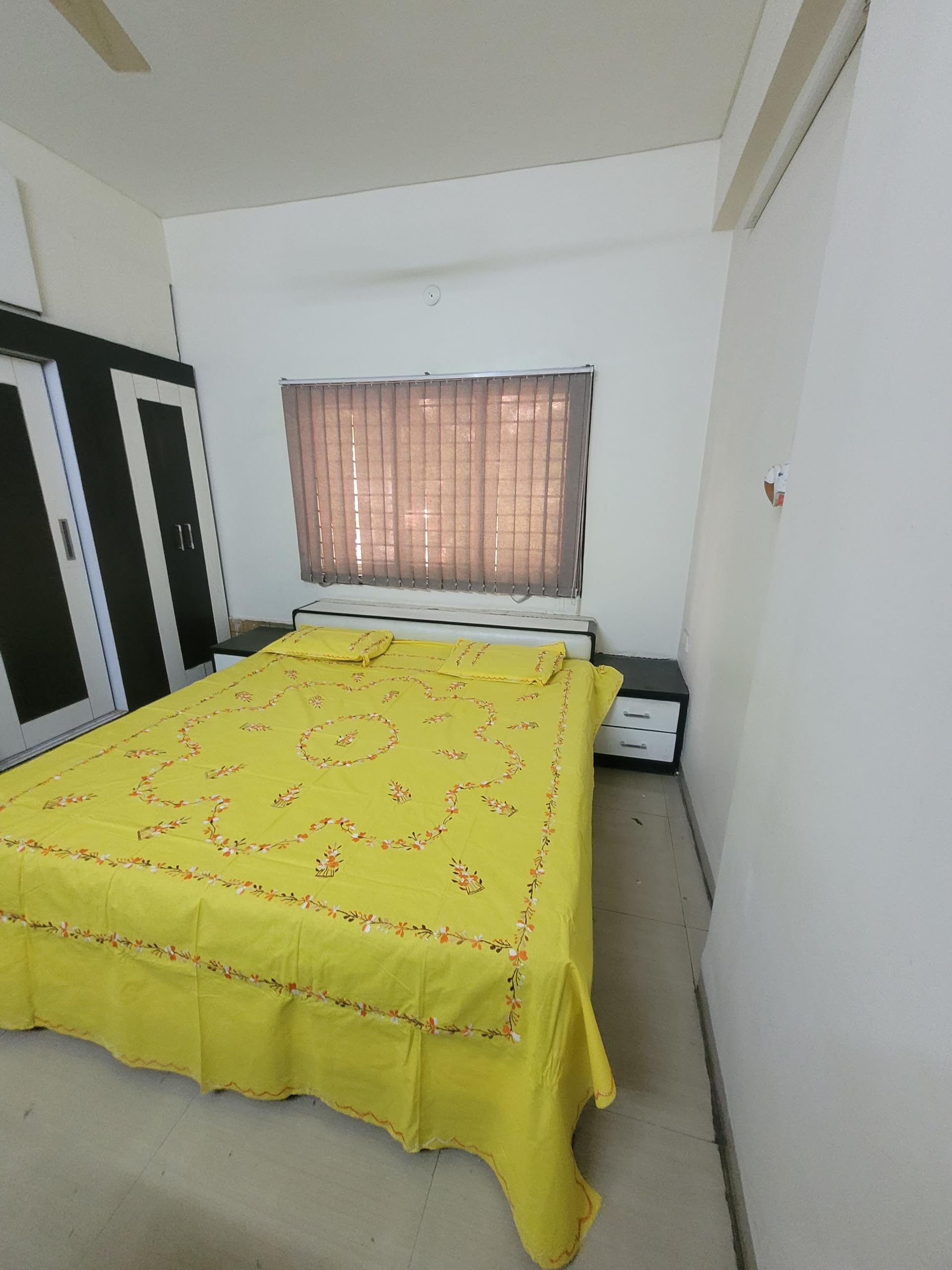 Floral Embroidered Bedcover, Cotton Bed Sheet with Decorative Stitching, Double Bed Yellow 260 cm x 222 cm x 1 cm-image-39