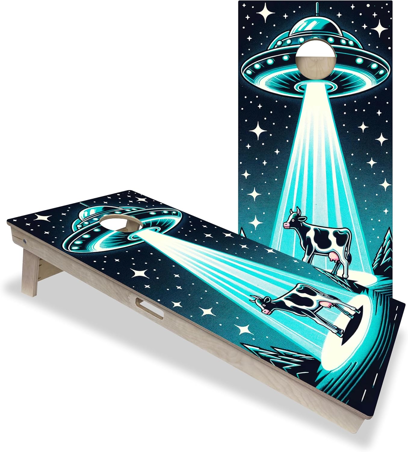 CornholeAce ACE PRO Outdoor, Space, & Underwater Professional Cornhole Boards - No Bounce! Triple Wide Legs, 3/4" Baltic Birch Plywood, Handles, Regulation Size (4x2ft), Tournament Style, Made in USA