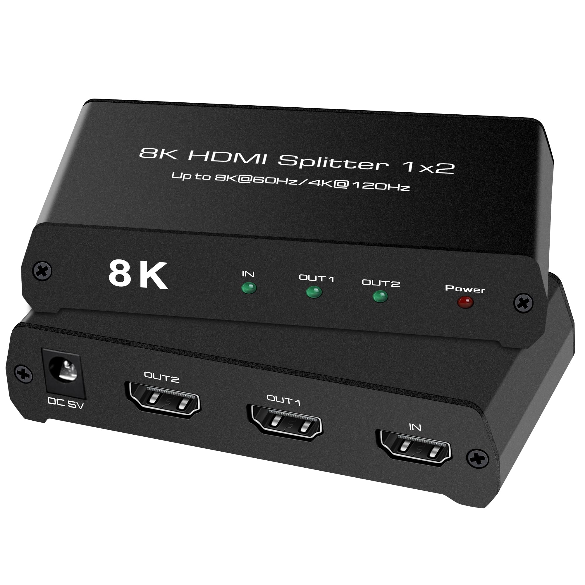 8K@60Hz HDMI Splitter 1 in 2 Out-Mirror Only(Not Support Extended Mode), 4K@120Hz HDMI Splitter for 48Gbps Ultra HD, HDCP 2.3, HDR10+, Dol-by Vision,