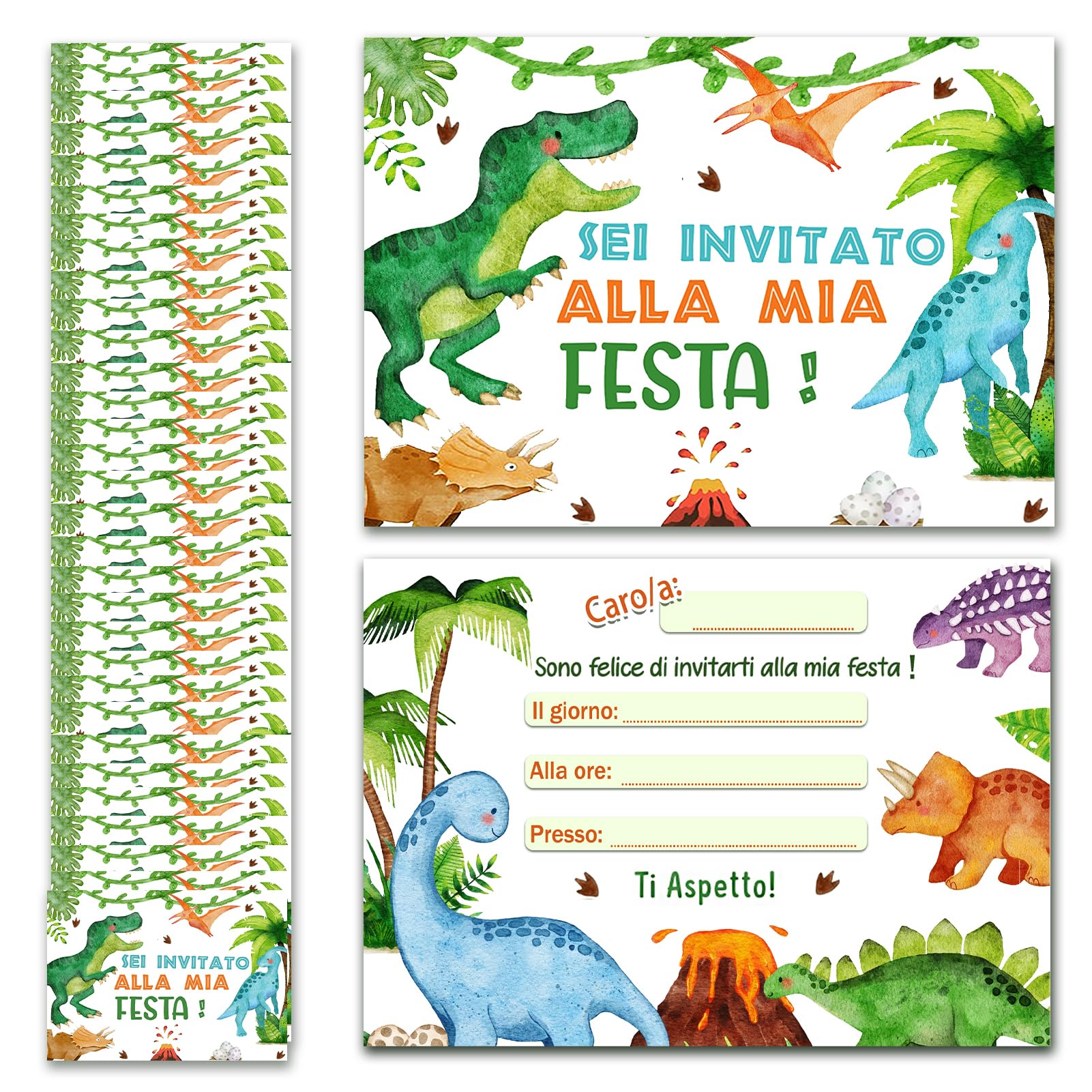 Carta Regalo Compleanno Dinosauro - 3 Fogli 100x70cm Con 18 Etichette Personalizzate