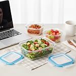 KICHLY 9 Pack de contenants en verre Entreposage alimentaire avec lids hermétiques, boîtes à déjeuner étanches, sans BPA, grands, petits et ronds de préparation de repas Conteneurs de verre, coffre-fort micro-ondes
