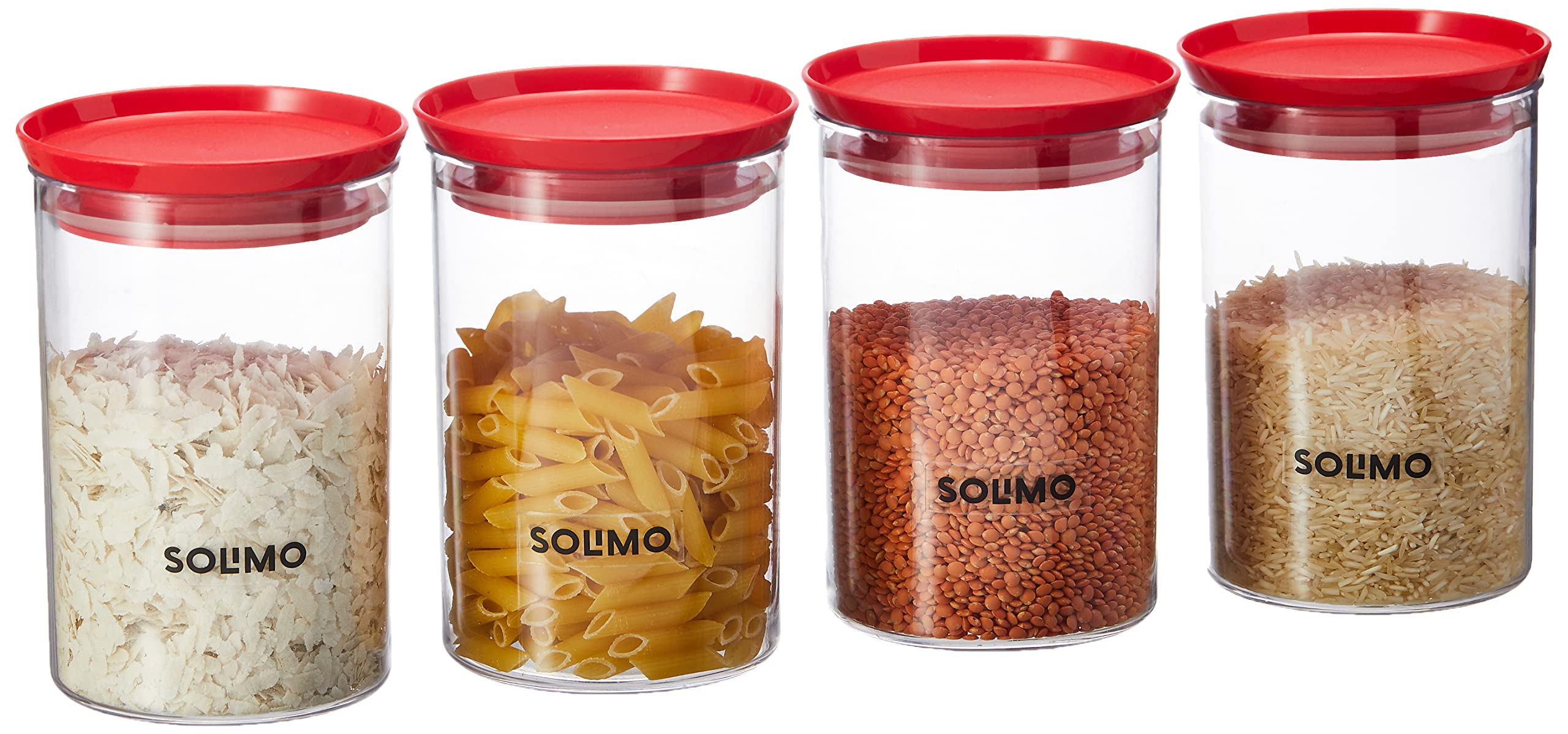 Amazon Brand - Solimo Plastic Storage Jar and Container Set I Air Tight & BPA Free Containers For Kitchen Storage Set I Grocery Kitchen Container Set I Multipurpose Jar, 900 Ml Each, Set 4, Red (B0BDRF39XX) Amazon Price History, Amazon Price Tracker