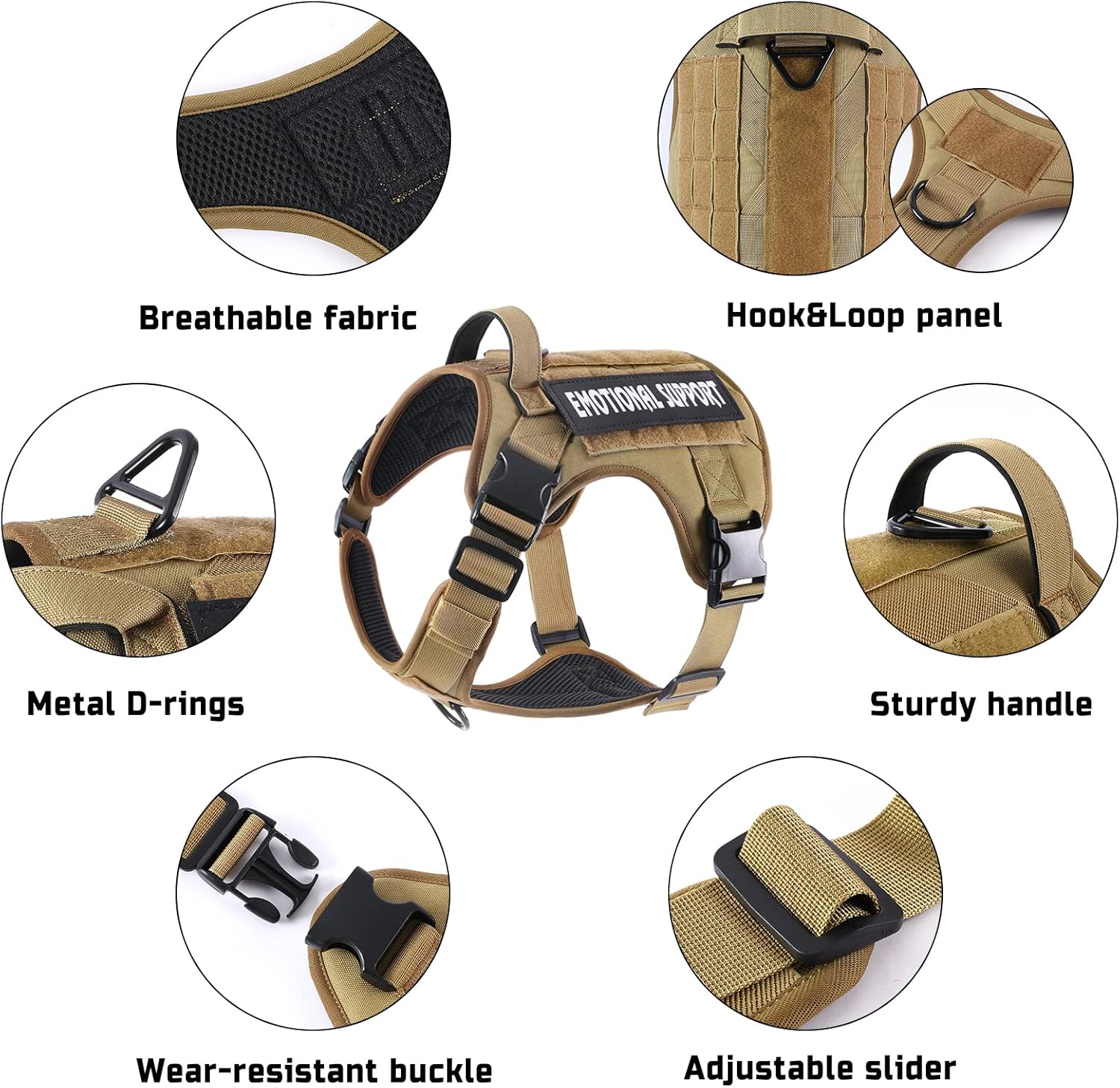 voopet Tactical Dog Harness - Military Emotional Support Service Dog Vest with Handle & Molle for Medium Large Dogs, Easy Control No Pull ESA Dog Vest with 6 Tags for Working Training