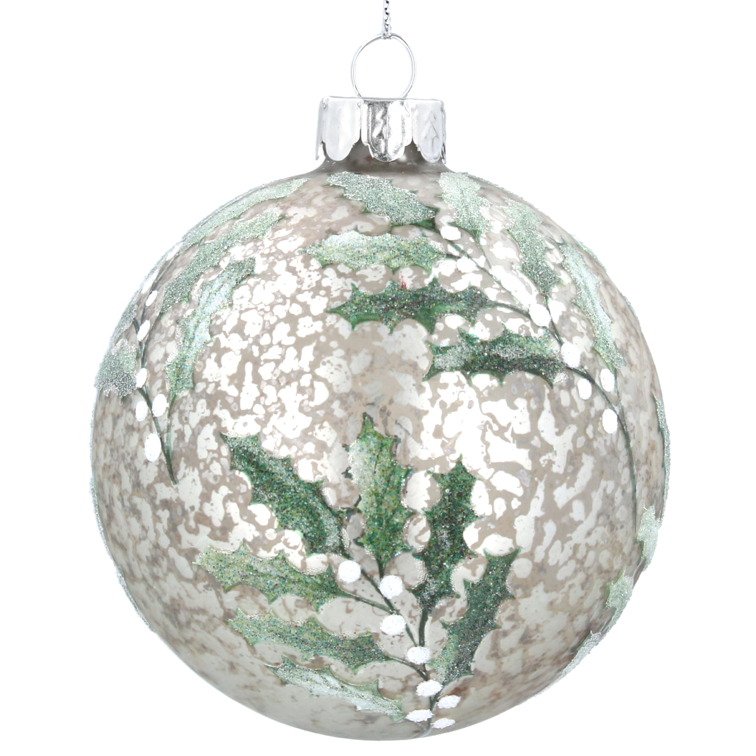 Gisela Graham White Antique Bauble With Holly And Berries