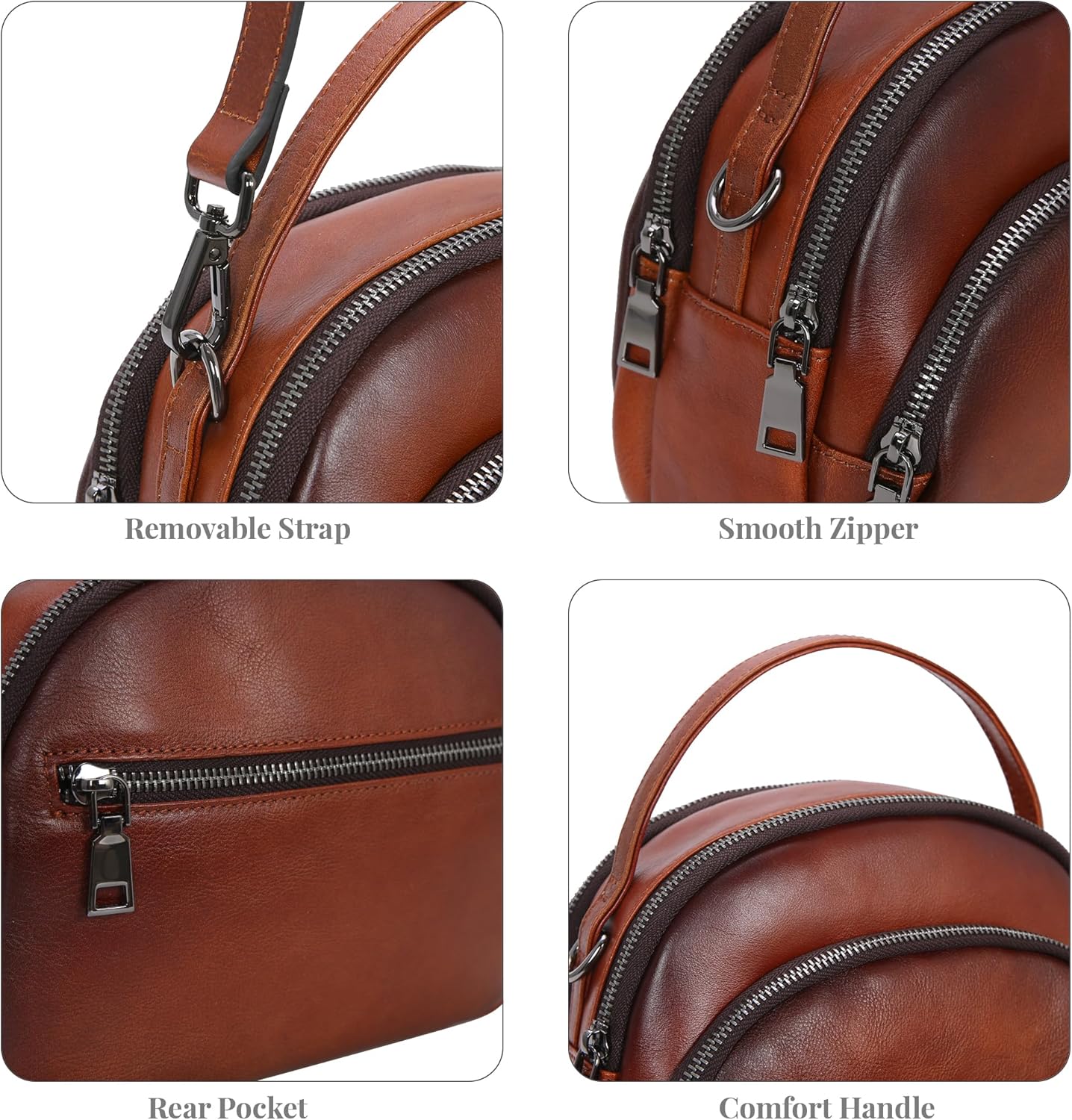 HESHE Genuine Leather Crossbody Bags Leather Purses for Women Vintage Small Shoulder Handbags with Multi-Pockets - Image 7