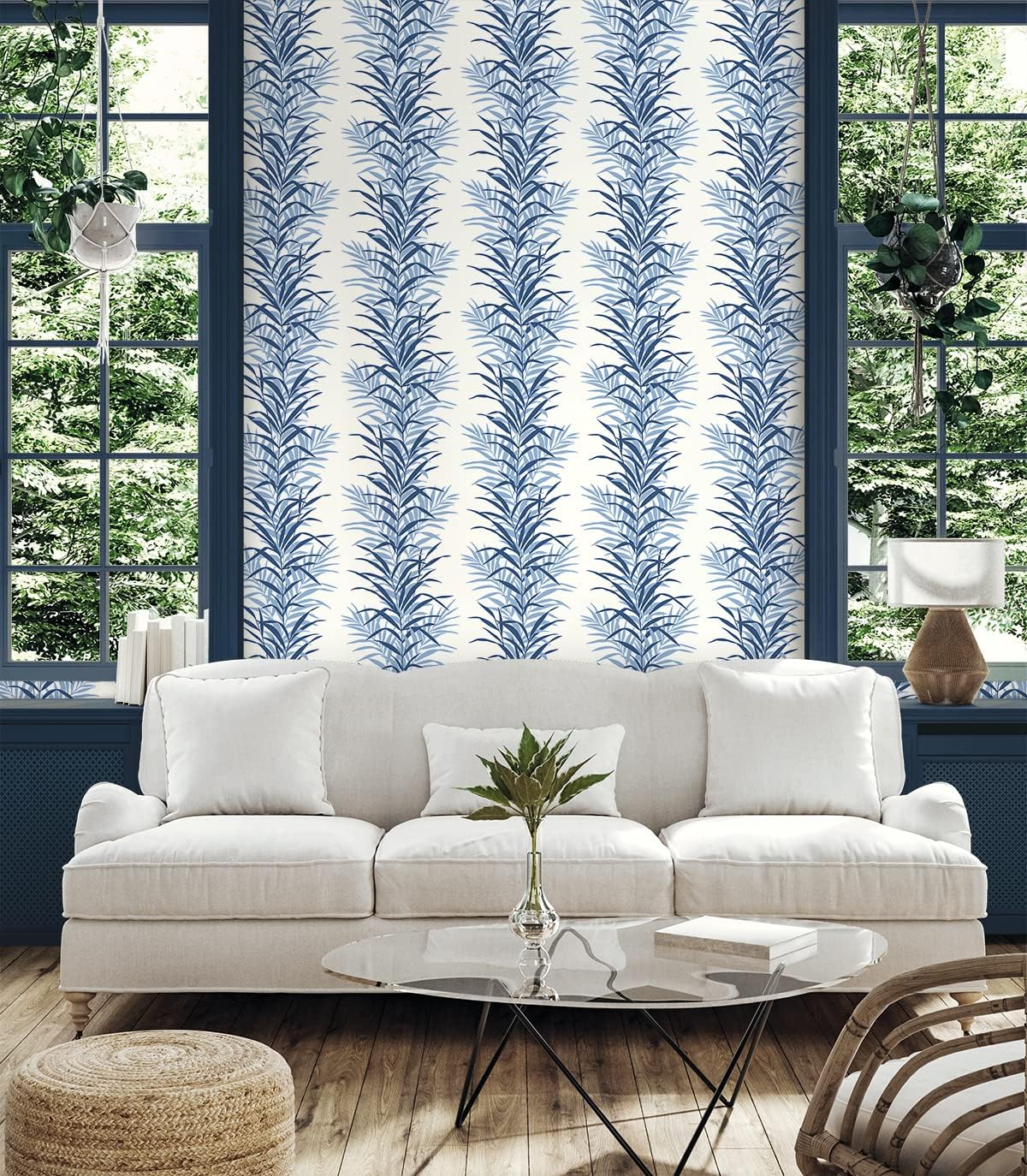 NextWall Leaf Stripe Botanical Peel and Stick Wallpaper (Carolina Blue)