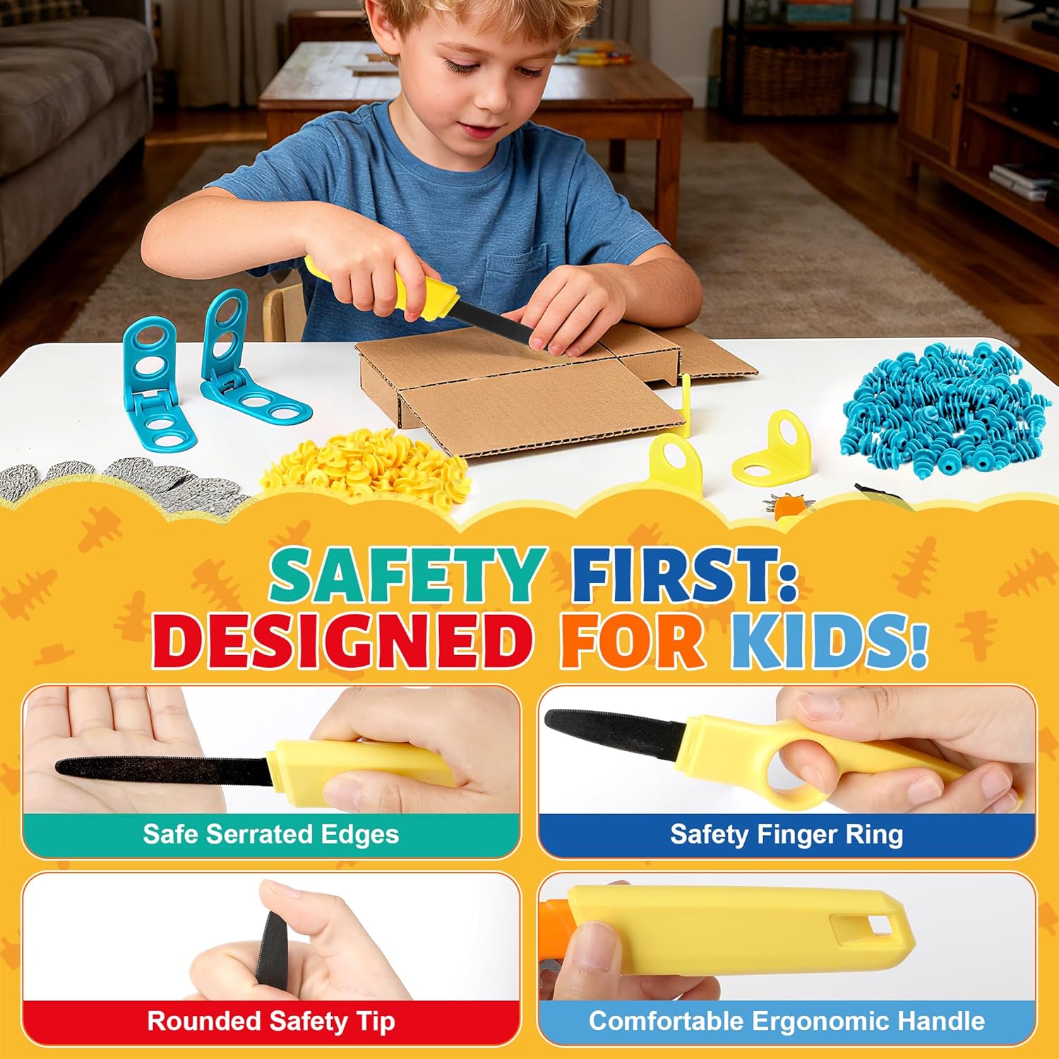 Wacipek Kids Cardboard Cutter Tool Set with Storage Box, Educational Arts and Crafts Supplies for Children, Safety Paper Cutting Kit