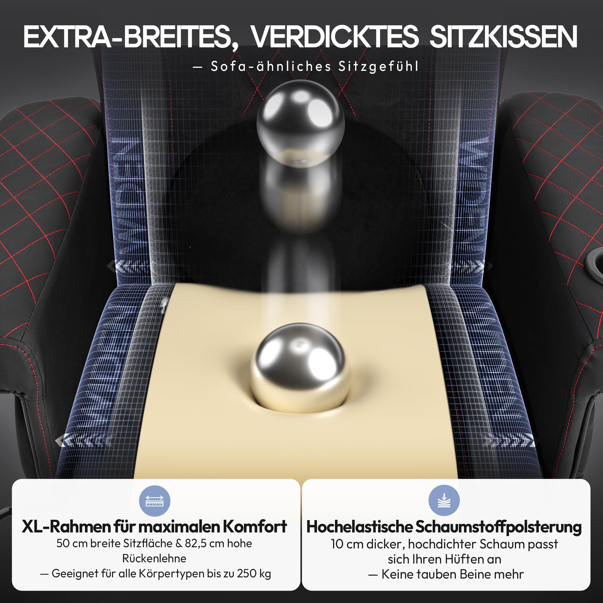 Dowinx Relaxsessel Gaming Sessel mit Shiatsu Massagefunktion, Fernsehsessel mit Liegefunktion 90°–135° und Fußstütze, 360° drehbarer Gaming Stuhl ohne Rollen, Getränkehalter, Seitentaschen-Schwarz Rot