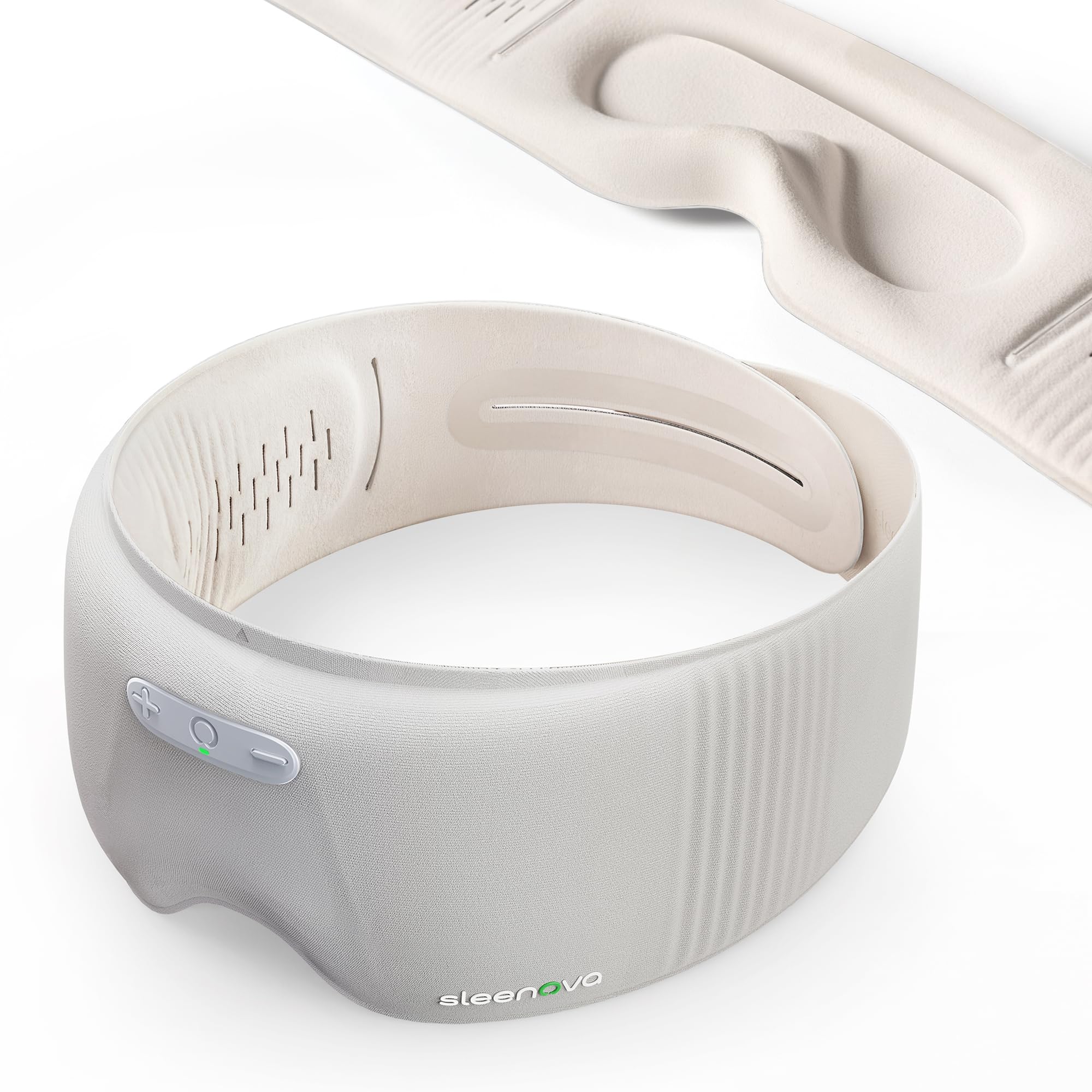 Sleenova SoundMask - Sleep Mask with Built-in Tuned Sleep Audio, Side Sleeper Optimized, Phone-Free Sleep & Nap, Bluetooth Modes, Cloud Grey