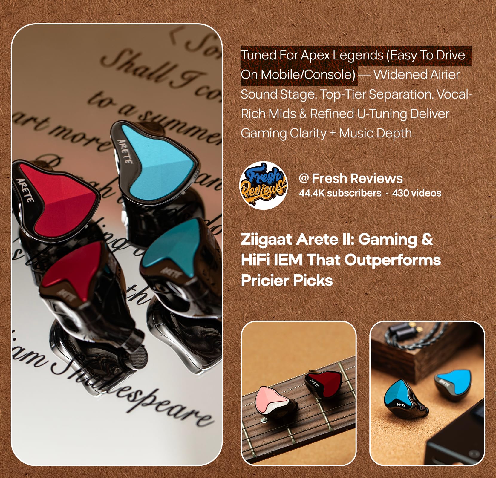 Linsoul ZiiGaat x Fresh Reviews Arete II IEM, Moniteur Intra-auriculaire Hybride 1DD+4BA de 2nd, Ecouteurs HiFi filaires, Coque en Aluminium CNC, avec câble OFC détachable pour Les Musiciens (Rouge)