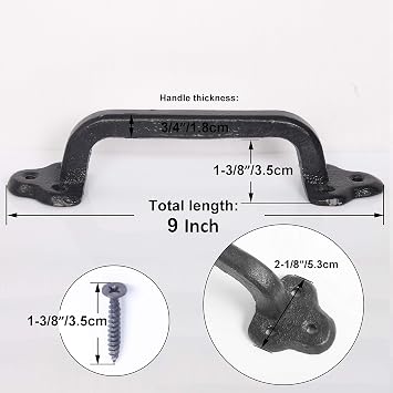 WEBI Rustic Gate Handle:9 Inch Cast Iron Sliding Barn Door Handle,Vintage Metal Long Gate Pull Handle Fence Handle for Outdoor,Garage,Interior,Black,2 Packs