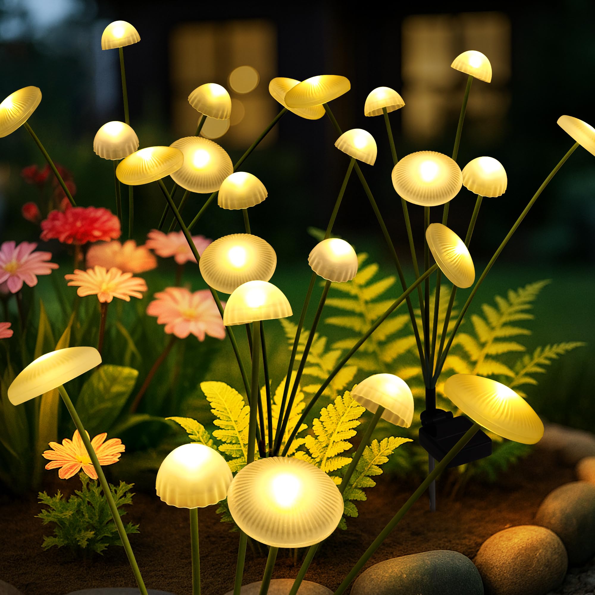 Solar Garden Lights, 4pack Warm White LED Solar Lights for Outside, Swaying Mushroom Lights Outdoor Decorative, Waterproof Light Decor for Yard,Lawn,Patio,Pathway Decoration-image-24