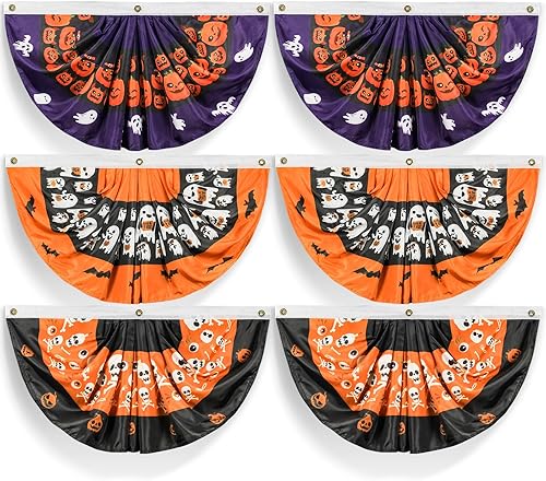 Probsin 6 banderas plisadas de Halloween de 1.5 x 3 pies, decoración de Halloween, suministros de fiesta, decoración de pared, telón de fondo