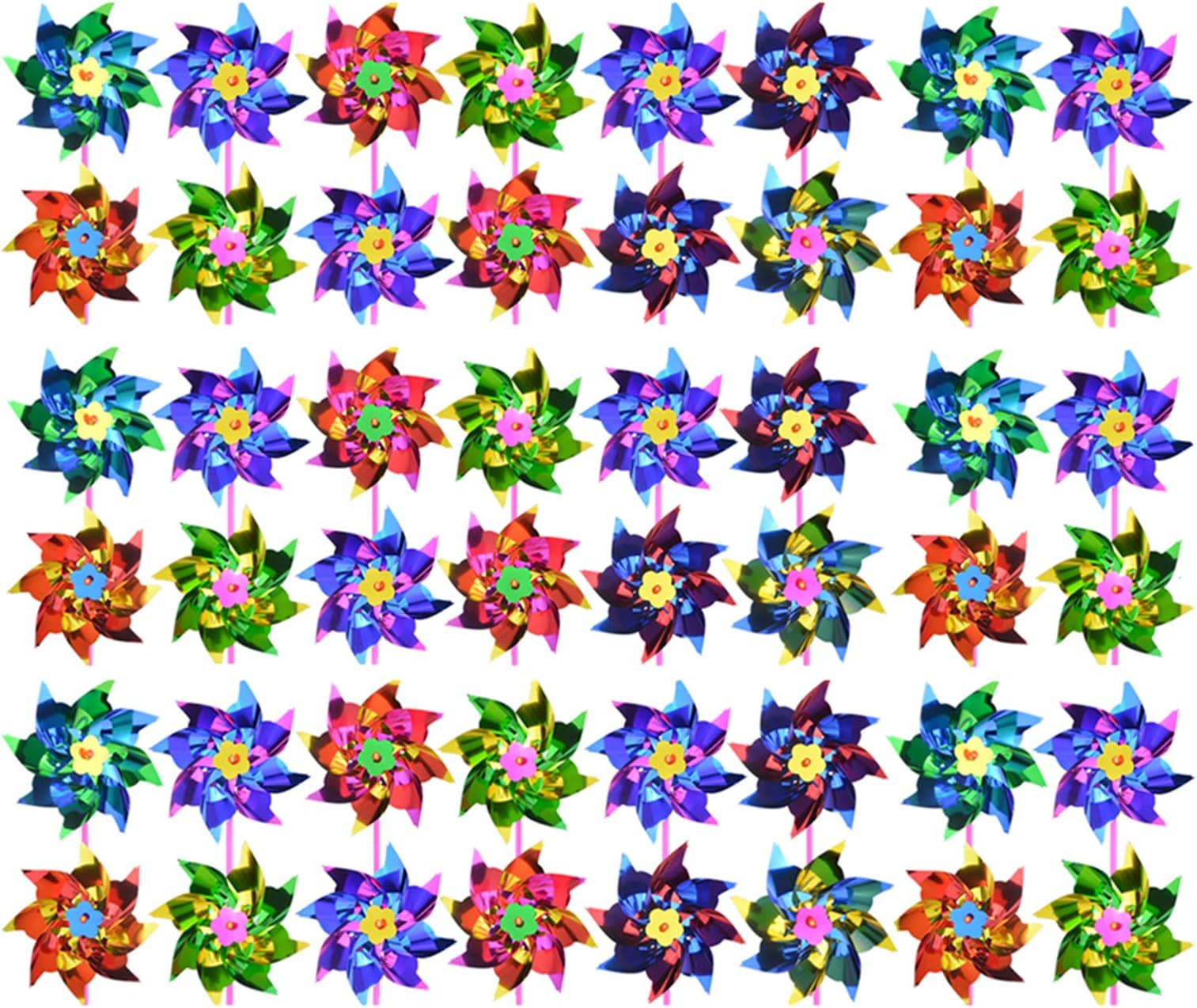 50pcs Plastic Rainbow Pinwheel,Windmill Party Pinwheels DIY Pinwheels Set for Toy Garden Lawn Party Decor (50)