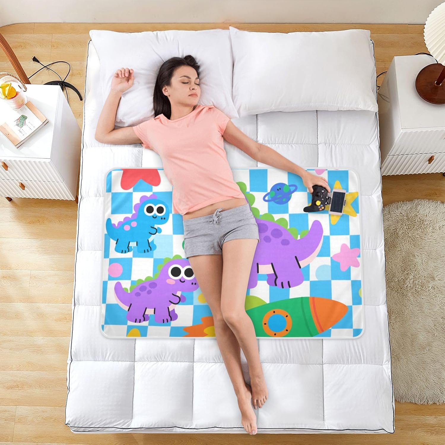 Cute Cartoon Purple Dinosaur Extra Large Resuable Toddler Mattress Pads Waterproof Washable Sheet Cover Underpads Machine Washable Toddler Bedding Products for Baby Boys Girls , 52" L x 34" W