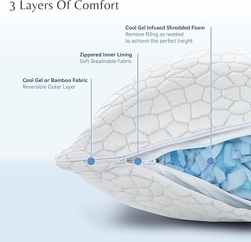 Miniatura 4 de Cool Gel Almohada refrescante para personas que duermen con calor, juego de 2 almohadas de espuma viscoelástica trituradas para dormir, soporte