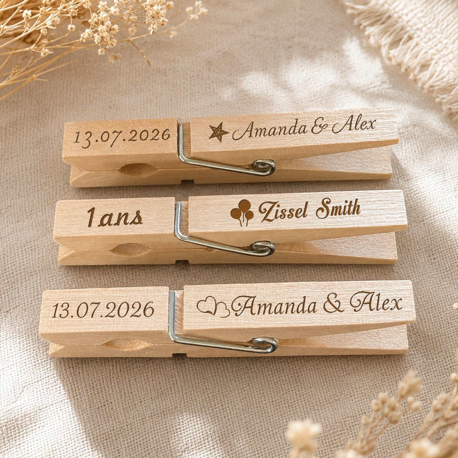 20pcs Personalized Wooden Clips With Custom Name, Engraved Mini Clothespins For Photo Display, Hanging Pictures, Crafts & Gift Wrapping, Rustic Wood Pegs