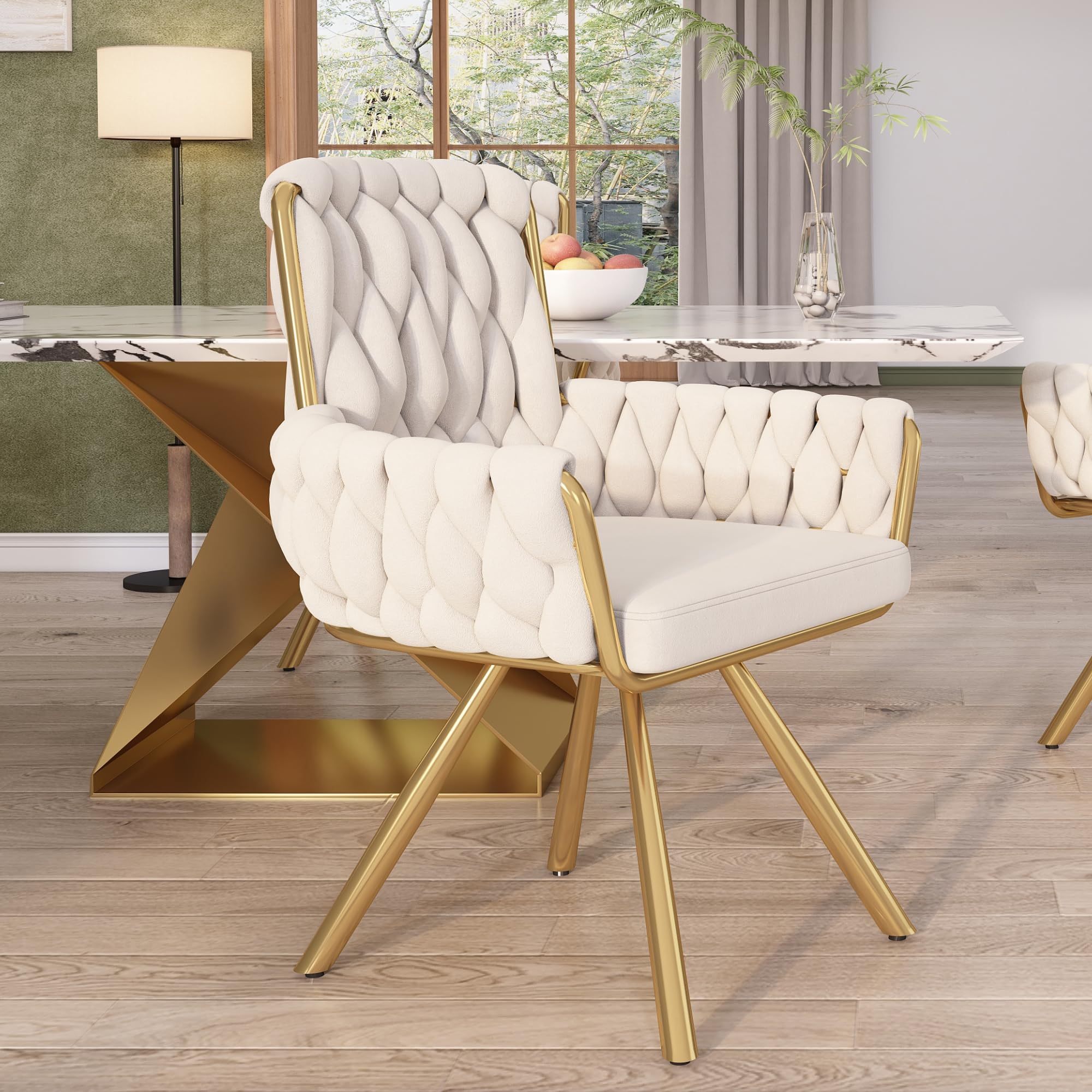 ModernLuxe 360° Swivel Dining Chairs 1PC, Light Luxury Kitchen Chairs with Raised Backrest and Metal Support Legs, Suitable for Living Room Dining Room Vanity, Velvet, Beige