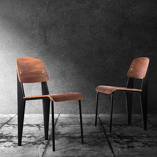 Miniatura 9 de LOKKHAN Jean Prouve - Sillas de comedor estándar, sillas de cocina de metal vintage de madera para el hogar, desayuno, cafetería, taburete de