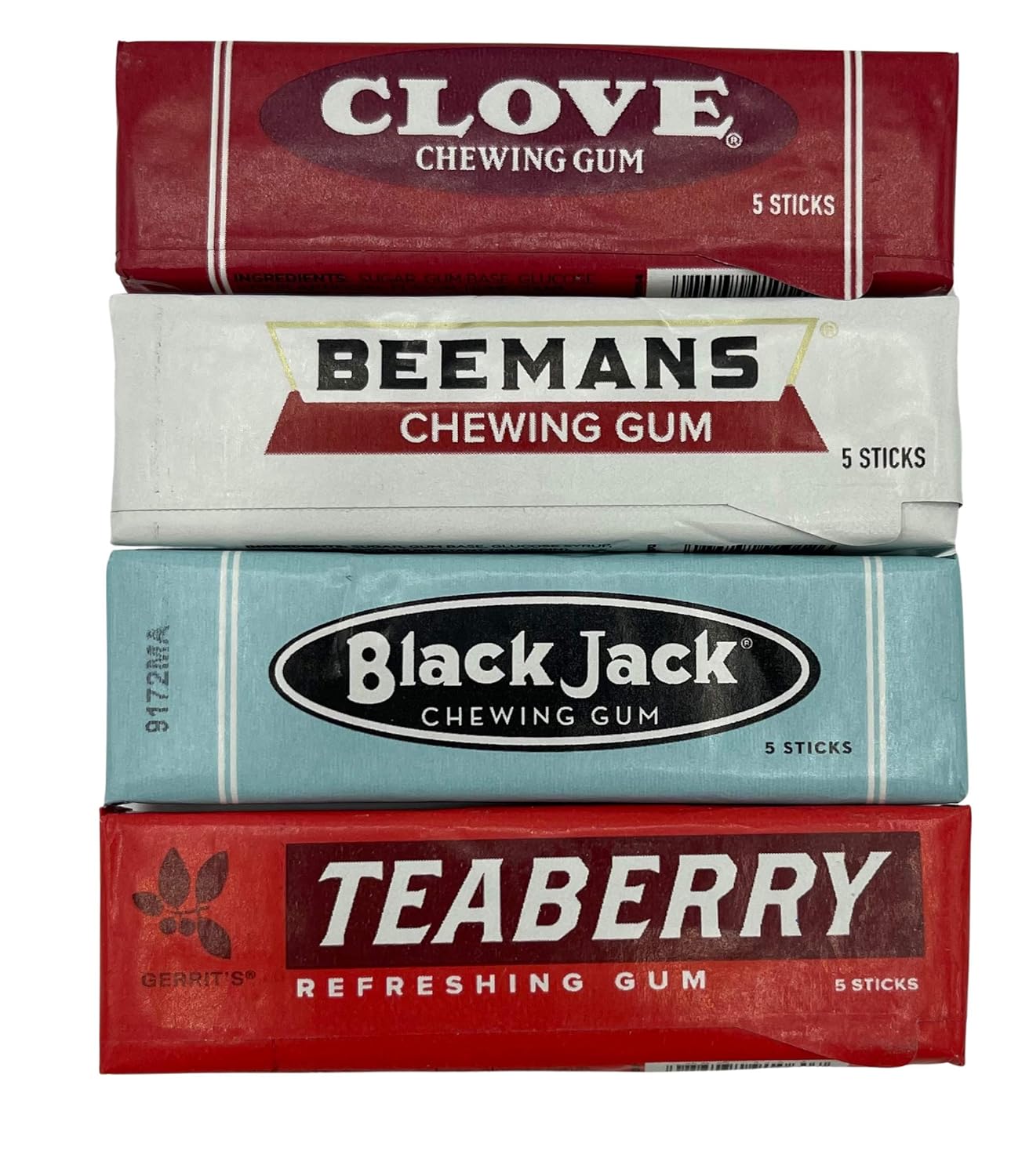 Nostalgic Retro Classic Chewing Gum Variety Black Jack, Beeman&amp;#39;s, Clove and Teaberry ~ 1 Pack of Each Flavor