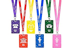 Classroom Hall Pass Lanyards and Pass Set: Durable PVC Hall Pass System