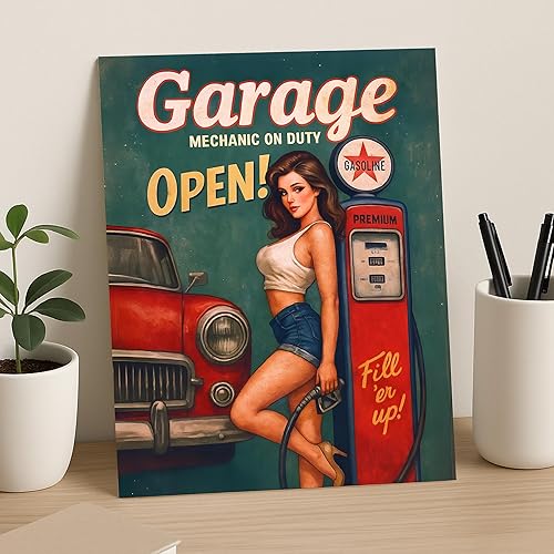 Miniatura 3 de Impresión artística vintage para pared (8 x 10 pulgadas sin marco), póster clásico de mecánica de chica pin up para cueva de hombre y taller,