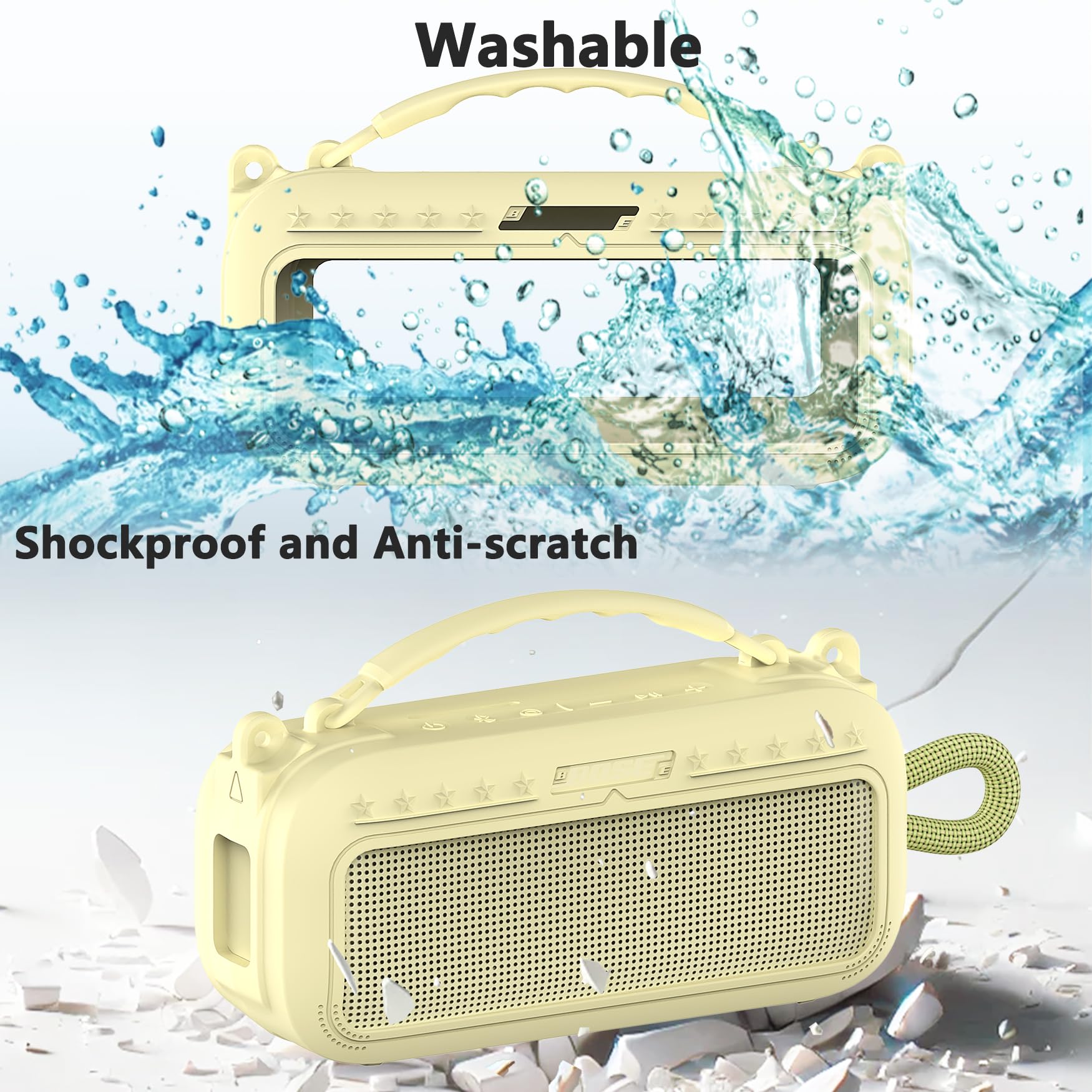 JCHPINE Silikonhülle und harte Tragetasche für Bose SoundLink Plus Lautsprecher, Schutzhülle aus Silikon mit Griff und Schultergurt (gelbe Hülle)