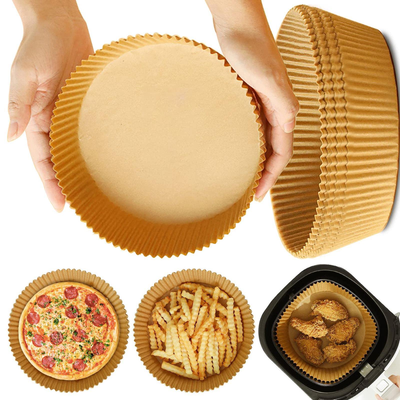 Papel de horno Airfryer de 20 cm, redondo, antiadherente, desechable, resistente al agua, resistente al aceite, no poroso, papel pergamino natural, para freidora de aire caliente, 6, 8 L, sartén para