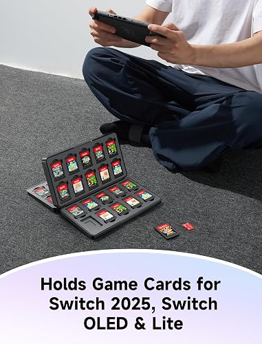 JSAUX Game Card Case for Nintendo Switch 2 (2025), Switch OLED & Lite, 40-Slot Hard Shell Storage Holder for 40 Game Cartridges & Micro SD Cards, Compact Travel Gaming Card Organizer Box - Black - 3