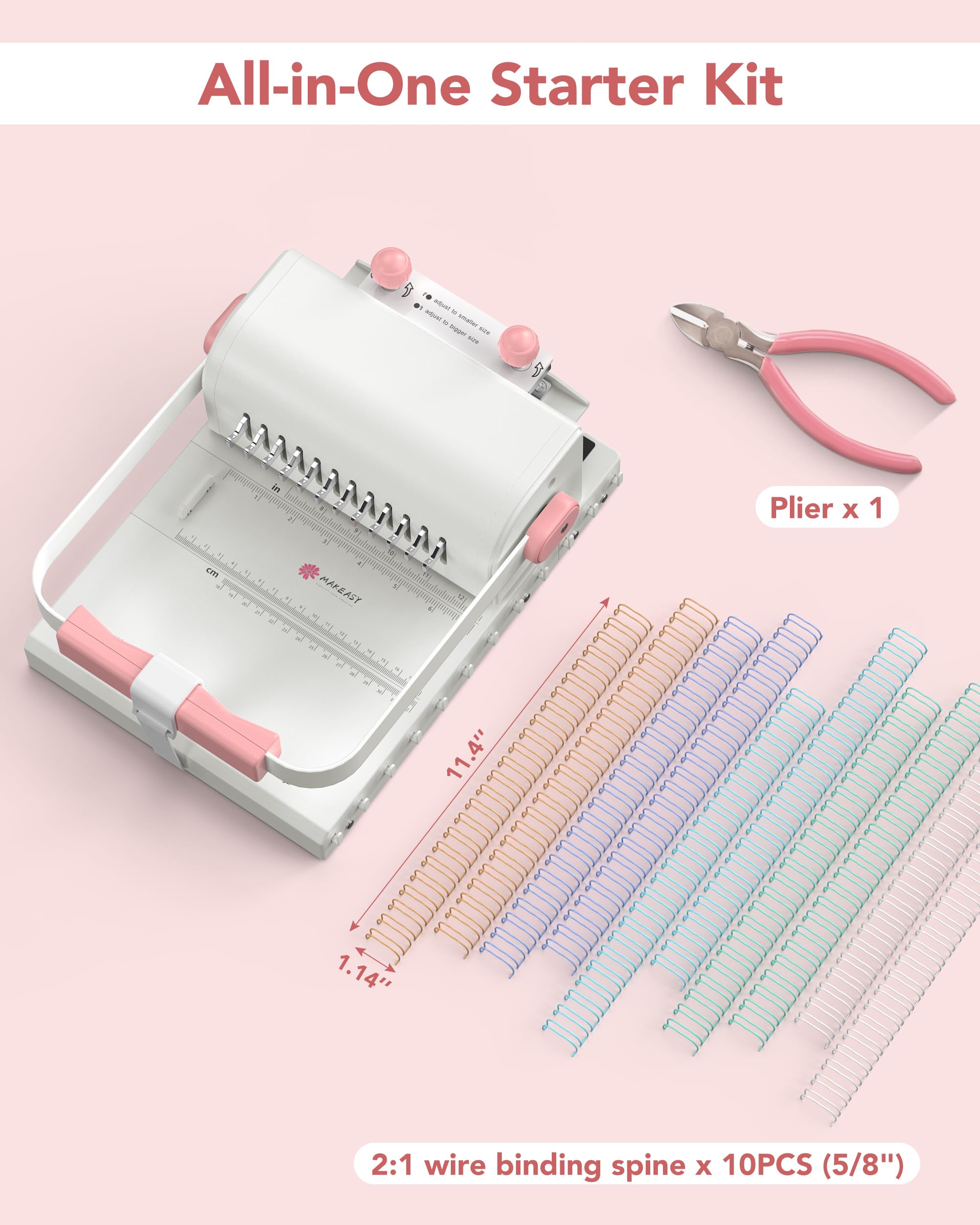 MAKEASY Binding Machine Hole Pitch 2:1 - Portable Book Binding Kit with 10PCS 5/8'' Binding Wires & Plier, for DIY Notebooks, Albums, Journals, and Calendars – Circle Holes