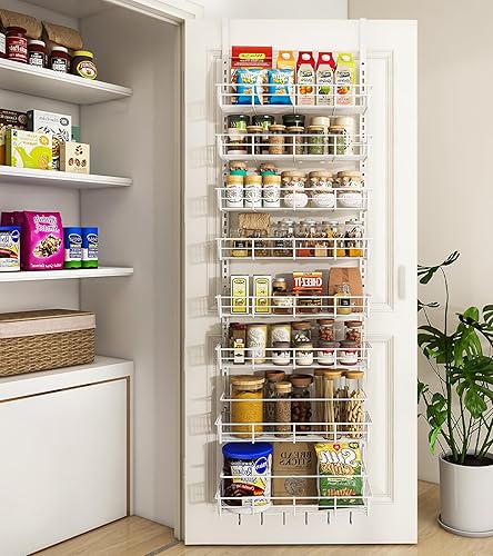 Organizador de despensa sobre la puerta, estante de especias de montaje en pared, almacenamiento y organización para colgar en la despensa, 8 cestas