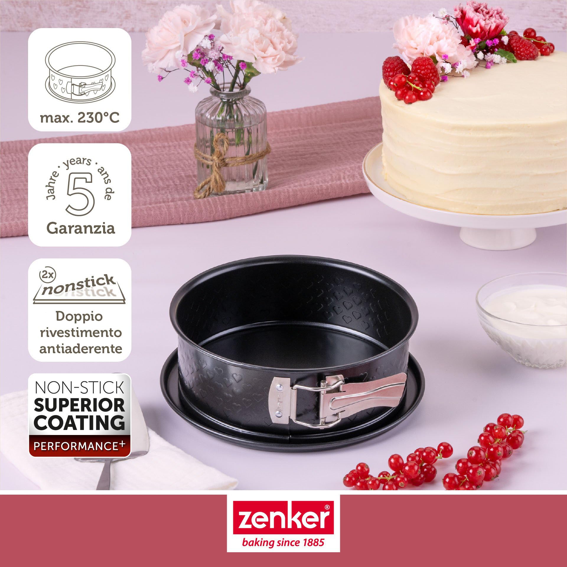 Tortiera Apribile Zenker 26cm Con Cuori - Antiaderente Senza PFAS - Prodotta In Germania - 3