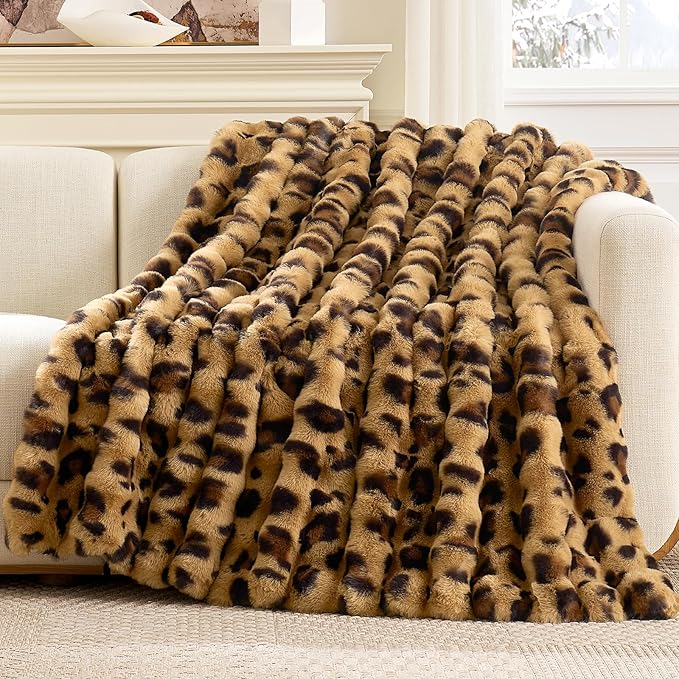 Cozy Bliss Faux Fur Throw Blanket for Couch, Fuzzy Soft Plush Thick Bubble Blanket for Sofa Bedroom Living Room, 50 * 60 Inches Halloween Burnt Orange