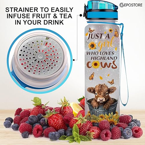 Miniatura 7 de Botella de agua de 32 onzas, botella de agua con marcador de tiempo, botella de agua con aislamiento motivacional de vaca, regalos para amigos de