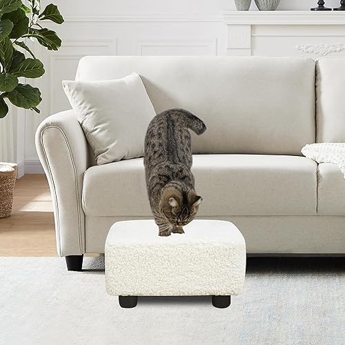 Miniatura 5 de CAROLMADE Taburete pequeño otomano con patas, reposapiés debajo del escritorio para sala de estar, dormitorio y oficina, suave blanco marfil