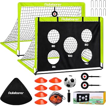 Soccer Goal, 2 Pack of 4x3ft Kids Soccer Goals Set for Backyard, Portable Pop-Up Soccer Net Training Equipment with Ball, Pump, Cones, Targets & Carry Bag for Outdoor Sports & Games