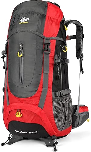 Miniatura 1 de 70L senderismo mochila camping mochila mochilero, montañismo mochila con cubierta de lluvia 65L+5L, Rojo -, Mochilas de viaje