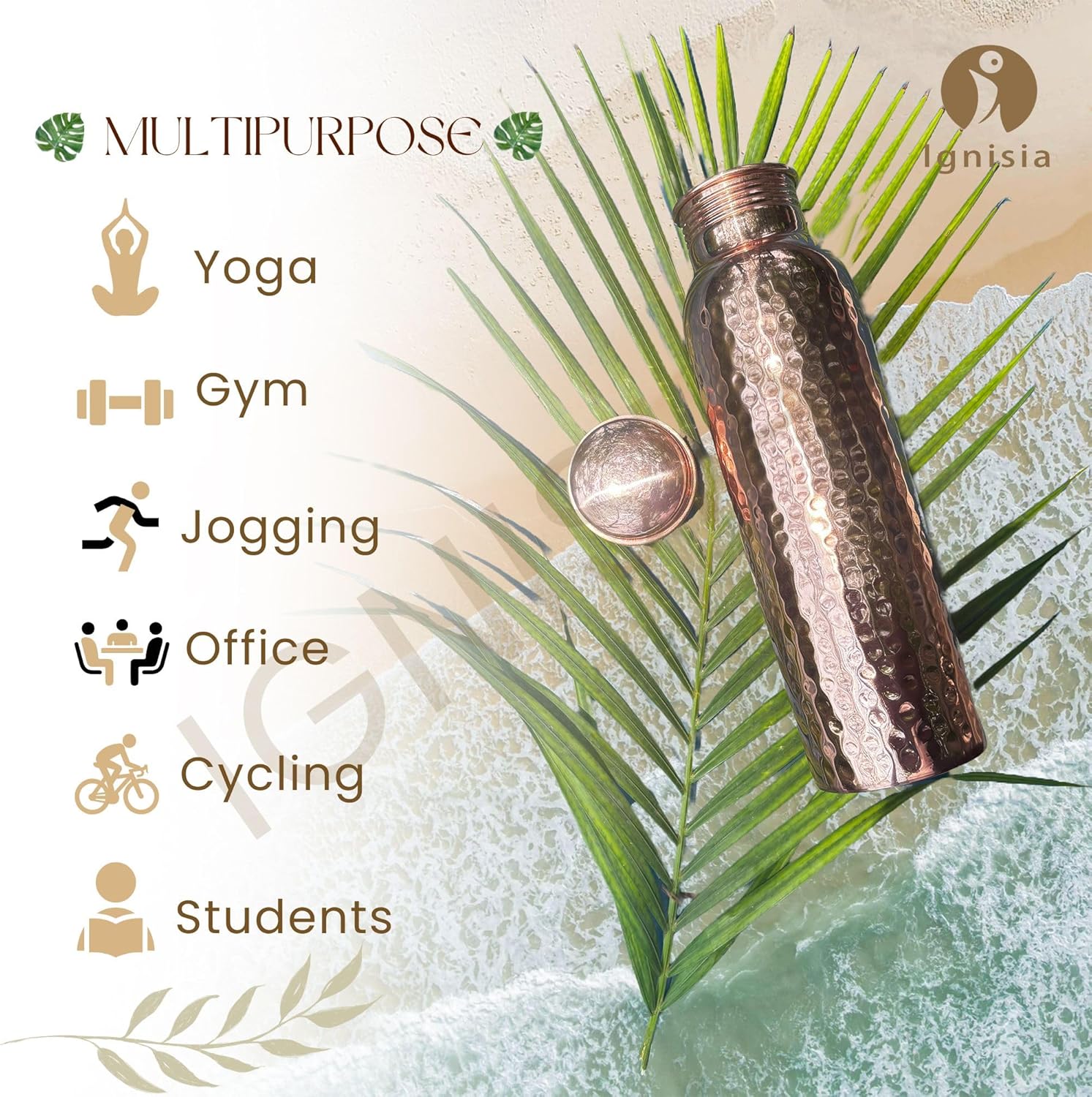 Copper Water Bottle 34oz - 100% pure Ayurvedic copper bottle for drinking | eco-friendly | copper vessel | BPA free non toxic lab tested | Leak-Proof | Handcrafted for Health & Wellness (Hammered)