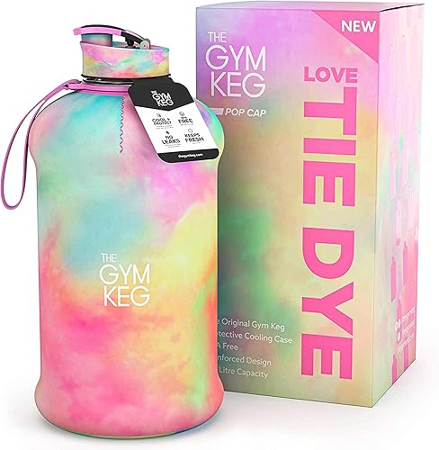 THE GYM KEG - Botella de agua deportiva grande (64 onzas) con asa transportadora, grande, reutilizable, ecológica, plástico Tritan sin BPA, a prueba