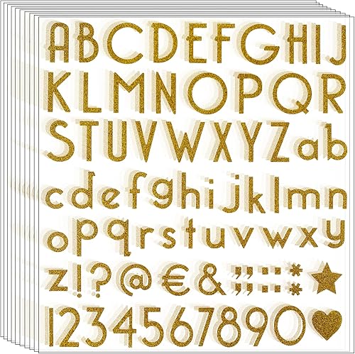 790 piezas de 10 hojas de calcomanías de letras autoadhesivas con purpurina para decoración de aulas, decoración de gorras de graduación,