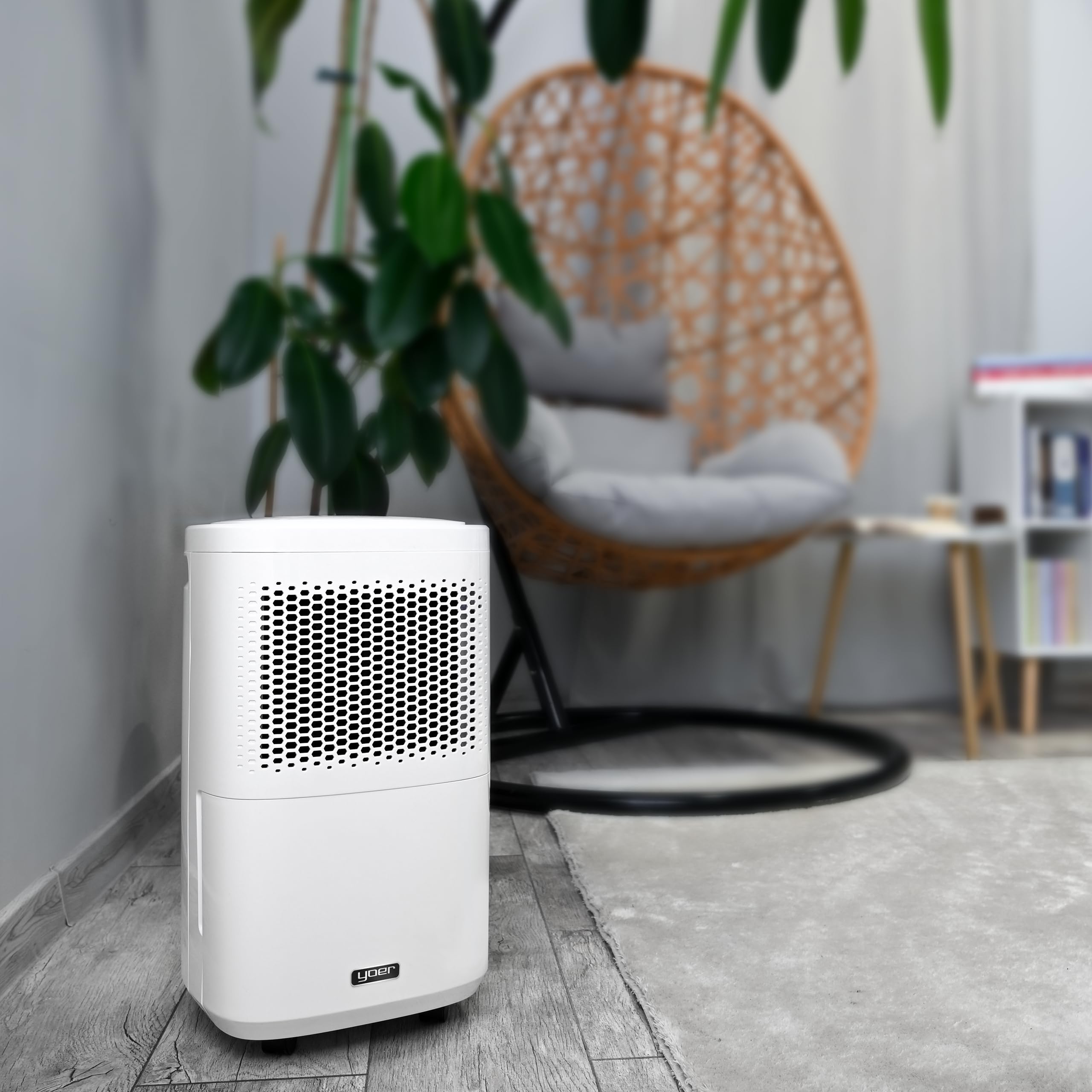 Yoer Dryo DE02W, Osuszacz powietrza 210W, Pochłaniacz wilgoci, Oczyszczacz powietrza, 12l/24h, Aromaterapia, 24 godzinny programator czasowy, Cichy, Wskaźnik LED, Wi-Fi, Biały